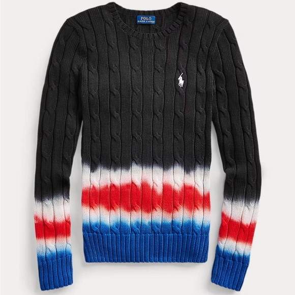 Polo Ralph Lauren Black Sweater with Red white and Blue Stripes - Picture 4 of 7